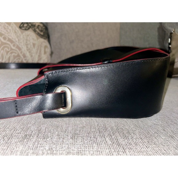 VITTORIA NAPOLI‎  ITALY Saffiano Hard Leather Crossbody Bag Purse Black & Red - Picture 4 of 10